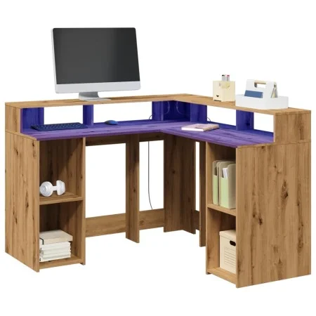 Schreibtisch mit LED-Beleuchtung aus Holz, handgefertigt, 130x130x91 cm. von , Schreibtische - Ref: Foro24-3309455, Preis: 20...