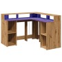 Engineered wood artisan desk with LED light, 130x130x91 cm by , Desks - Ref: Foro24-3309455, Price: 203,81 €, Discount: %