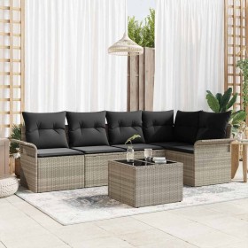 Conjunto de sofá de jardín 6 pcs Gris 55 x 55 x 37 cm Poliratán