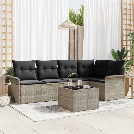 Conjunto de sofá de jardín 6 pcs Gris 55 x 55 x 37 cm Poliratán