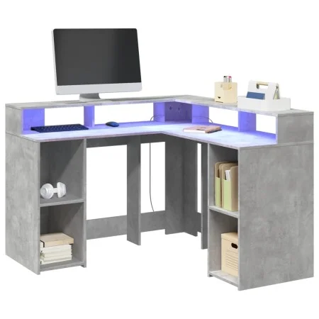 Escritorio con LED madera ingeniería gris hormigón 130x130x91cm von , Schreibtische - Ref: Foro24-3309450, Preis: 210,82 €, R...