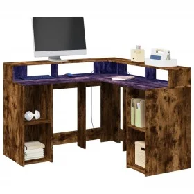 Engineered smoked oak wood desk with LED lights, 130x130x91cm. by , Desks - Ref: Foro24-3309451, Price: 219,26 €, Discount: %