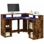 Escritorio con LED madera ingeniería roble ahumado 130x130x91cm de , Escritorios - Ref: Foro24-3309451, Precio: 219,23 €, Des...