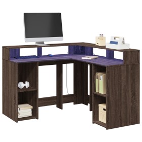 Engineered wood brown oak LED desk 130x130x91 cm by , Desks - Ref: Foro24-3309453, Price: 193,33 €, Discount: %