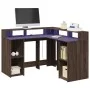 Escritorio con LED madera ingeniería marrón roble 130x130x91 cm de , Escritorios - Ref: Foro24-3309453, Precio: 192,55 €, Des...