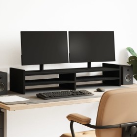 Solid black pine wood monitor stand 100x27x20 cm by , Computer bases and risers - Ref: Foro24-854788, Price: 37,13 €, Discoun...