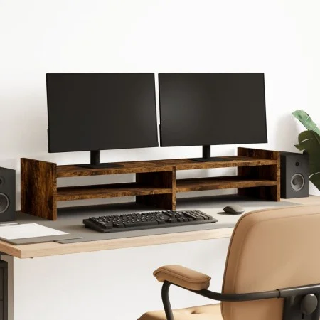 Wooden screen support, smoked oak engineering, 100x24x20cm by , Computer bases and risers - Ref: Foro24-854791, Price: 31,54 ...