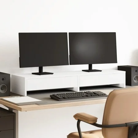 Soporte monitor y cajones madera ingeniería blanco 100x27x15cm by , Computer bases and risers - Ref: Foro24-854670, Price: 58...