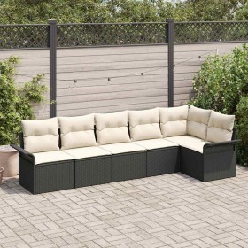 Conjunto de sofá de jardín con cojín 6 pcs Negro Poliratán