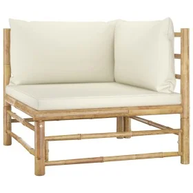 Sofá de esquina para jardín bambú con cojines blanco crema by vidaXL, Modular outdoor sofas - Ref: Foro24-313145, Price: 147,...