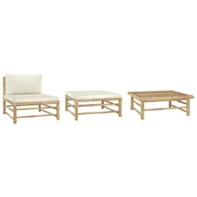 3-teiliges Gartenmöbel-Set aus Bambus mit cremeweißen Kissen. von vidaXL, Modulare Sofas für den Außenbereich - Ref: Foro24-3...
