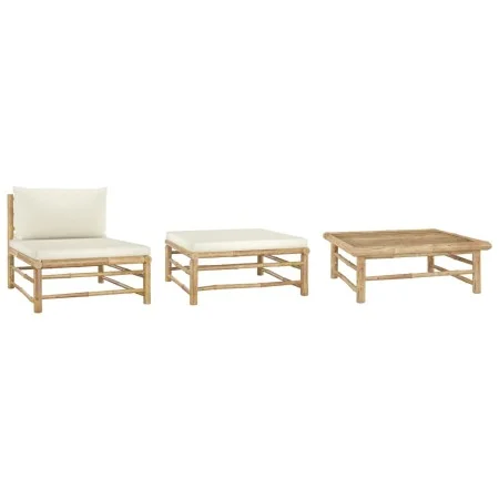 3-teiliges Gartenmöbel-Set aus Bambus mit cremeweißen Kissen. von vidaXL, Modulare Sofas für den Außenbereich - Ref: Foro24-3...