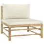 3-teiliges Gartenmöbel-Set aus Bambus mit cremeweißen Kissen. von vidaXL, Modulare Sofas für den Außenbereich - Ref: Foro24-3...