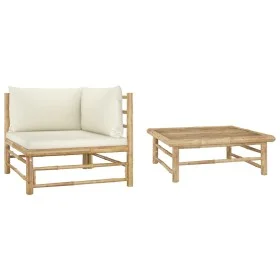 Garden furniture set 2 pieces bamboo and cream white cushions by vidaXL, Modular outdoor sofas - Ref: Foro24-313144, Price: 1...