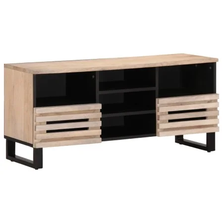 Solid mango wood TV stand 100x34x46 cm by , CD and DVD storage - Ref: Foro24-377527, Price: 83,68 €, Discount: %