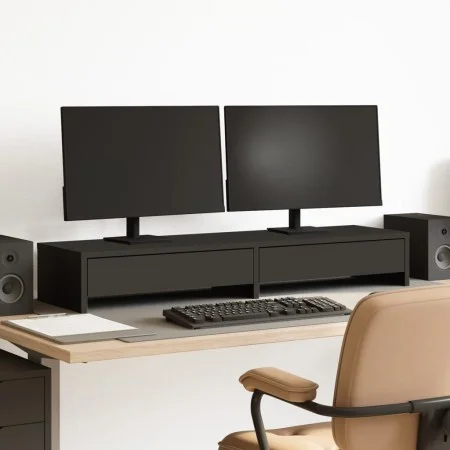 Monitor stand and black engineering wood drawers 100x27x15 cm by , Computer bases and risers - Ref: Foro24-854671, Price: 61,...