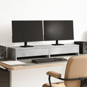 Monitor stand made of gray concrete and wood drawers, measuring 100x27x15 cm. by , Computer bases and risers - Ref: Foro24-85...