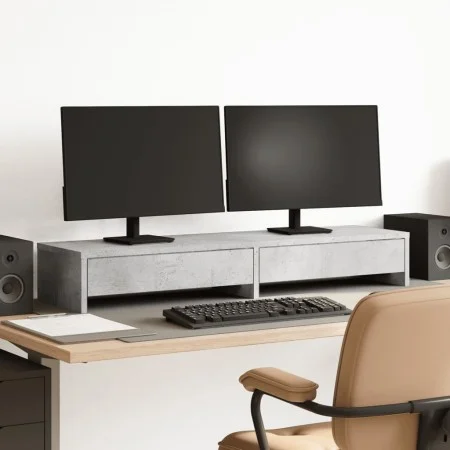 Monitor stand made of gray concrete and wood drawers, measuring 100x27x15 cm. by , Computer bases and risers - Ref: Foro24-85...