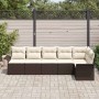 Conjunto de sofá de jardín con cojín 6 pcs Marrón Poliratán
