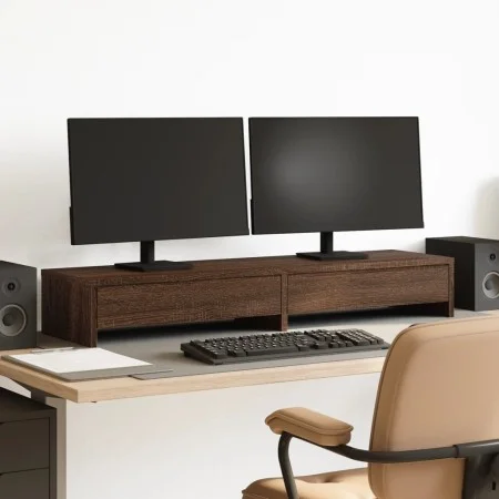 Soporte de monitor con cajones madera marrón roble 100x27x15 cm by , Computer bases and risers - Ref: Foro24-854676, Price: 5...