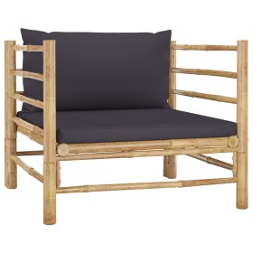 Sofá de jardín bambú con cojines gris oscuro de vidaXL, Sofás modulares de exterior - Ref: Foro24-313156, Precio: 150,08 €, D...