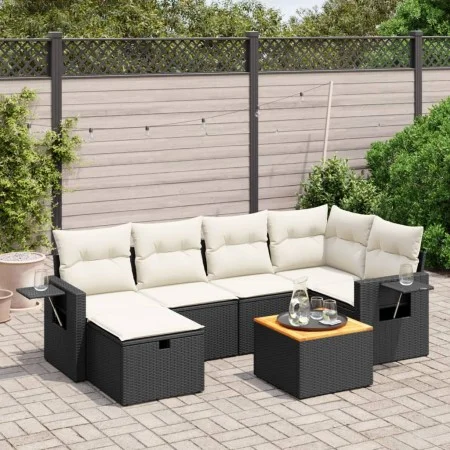 Garten-Essgruppe 7-teilig mit schwarzen Polstern aus synthetischem Rattan von , Gartensets - Ref: Foro24-3264948, Preis: 408,...
