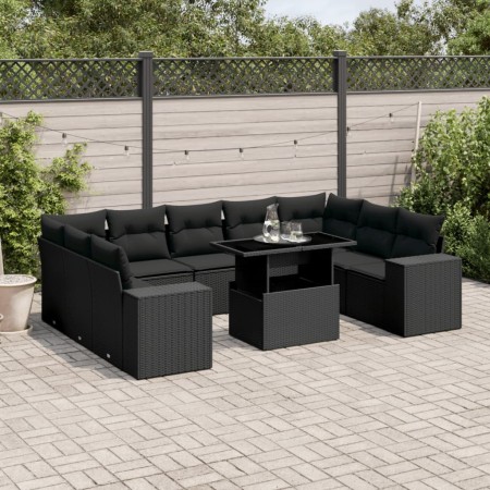 Gartensofagarnitur 10-teilig mit schwarzen Polstern aus synthetischem Rattan von , Gartensets - Ref: Foro24-3269365, Preis: 6...