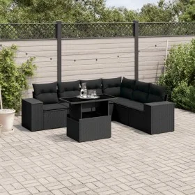 Set de sofás de jardín 7 pzas con cojines ratán sintético negro by , Garden sets - Ref: Foro24-3269185, Price: 568,20 €, Disc...