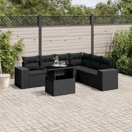 Set de sofás de jardín 7 pzas con cojines ratán sintético negro by , Garden sets - Ref: Foro24-3269185, Price: 568,26 €, Disc...