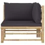 Sofá de esquina para jardín de bambú con cojines gris oscuro by vidaXL, Modular outdoor sofas - Ref: Foro24-313153, Price: 13...