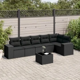 Set de comedor de jardín 7 pzas y cojines ratán sintético negro by , Garden sets - Ref: Foro24-3254932, Price: 470,81 €, Disc...