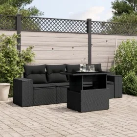 Set de muebles de jardín 5 pzas y cojines ratán sintético negro by , Garden sets - Ref: Foro24-3268985, Price: 410,86 €, Disc...