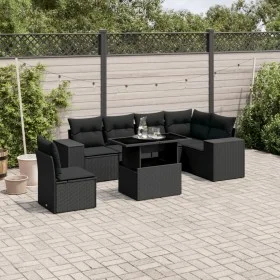 Gartensofa-Set, 7-teilig, mit schwarzen Polstern aus synthetischem Rattan von , Gartensets - Ref: Foro24-3269195, Preis: 568,...