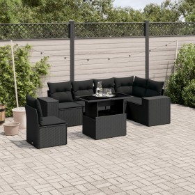 Set de sofás de jardín 7 pzas con cojines ratán sintético negro by , Garden sets - Ref: Foro24-3269195, Price: 532,82 €, Disc...