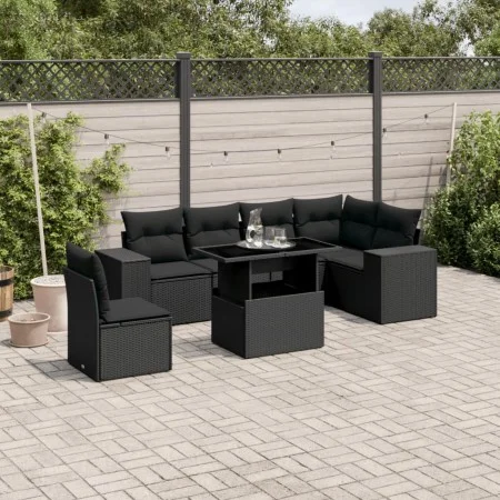 Set de sofás de jardín 7 pzas con cojines ratán sintético negro by , Garden sets - Ref: Foro24-3269195, Price: 568,26 €, Disc...