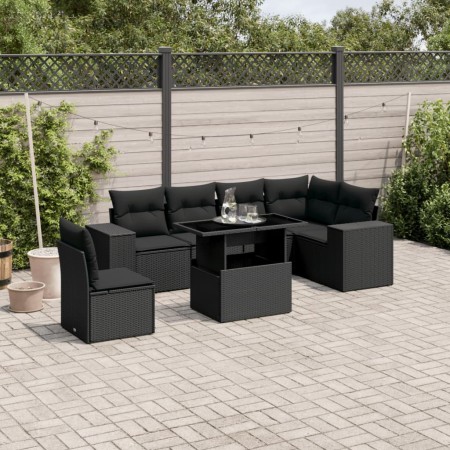 Set de sofás de jardín 7 pzas con cojines ratán sintético negro by , Garden sets - Ref: Foro24-3269195, Price: 532,82 €, Disc...