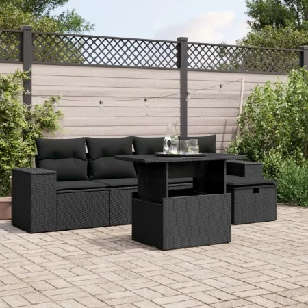 6-teiliges Gartensofa-Set mit schwarzen Polstern aus synthetischem Rattan. von , Gartensets - Ref: Foro24-3275285, Preis: 462...