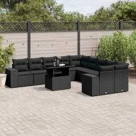 Set de sofás de jardín 11 pzas y cojines ratán sintético negro by , Garden sets - Ref: Foro24-3269425, Price: 811,66 €, Disco...