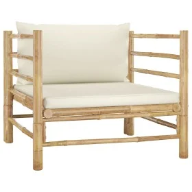 Bamboo garden sofa with cream white cushions by vidaXL, Modular outdoor sofas - Ref: Foro24-313148, Price: 145,66 €, Discount: %