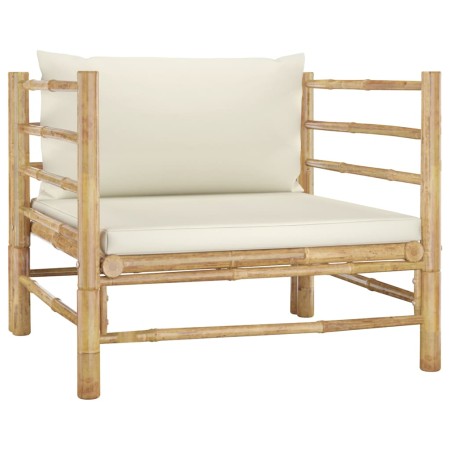 Sofá de jardín de bambú con cojines blanco crema de vidaXL, Sofás modulares de exterior - Ref: Foro24-313148, Precio: 154,28 ...
