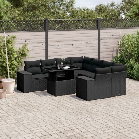 Set de sofás de jardín 8 piezas y cojines ratán sintético negro de , Conjuntos de jardín - Ref: Foro24-3269055, Precio: 650,5...