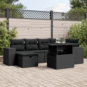 Gartensofa-Set, 7-teilig, mit schwarzen Polstern aus synthetischem Rattan von , Gartensets - Ref: Foro24-3275295, Preis: 546,...