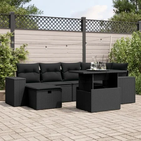 Set de sofás de jardín 7 pzas con cojines ratán sintético negro by , Garden sets - Ref: Foro24-3275295, Price: 546,94 €, Disc...
