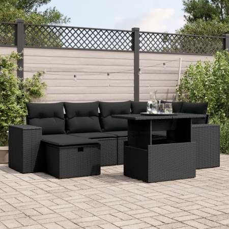 Set de sofás de jardín 7 pzas con cojines ratán sintético negro by , Garden sets - Ref: Foro24-3275295, Price: 526,54 €, Disc...