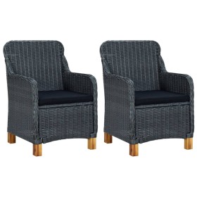 Sillas de jardín con cojines 2 uds ratán sintético gris oscuro de vidaXL, Sillas de jardín - Ref: Foro24-313315, Precio: 176,...