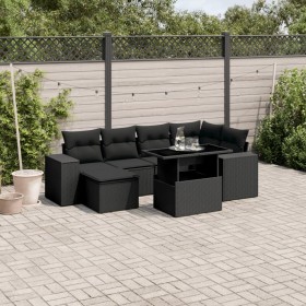 Set de sofás de jardín 7 pzas con cojines ratán sintético negro de , Conjuntos de jardín - Ref: Foro24-3269305, Precio: 511,3...