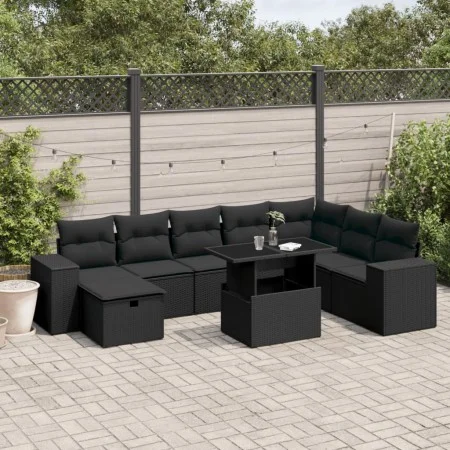 8-teiliges Gartensofa-Set mit schwarzen Polstern aus synthetischem Rattan. von , Gartensets - Ref: Foro24-3275345, Preis: 661...