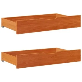 Underbed drawers with wheels, 2 units, solid pine wood, brown. by , Home storage drawers - Ref: Foro24-850922, Price: 83,54 €...