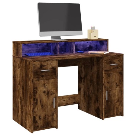 Escritorio con LED madera ingeniería roble ahumado 120x55x91 cm de , Escritorios - Ref: Foro24-3309415, Precio: 170,82 €, Des...