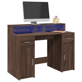 Desk with LED lights, engineered wood, brown oak, 120x55x91 cm by , Desks - Ref: Foro24-3309417, Price: 180,11 €, Discount: %